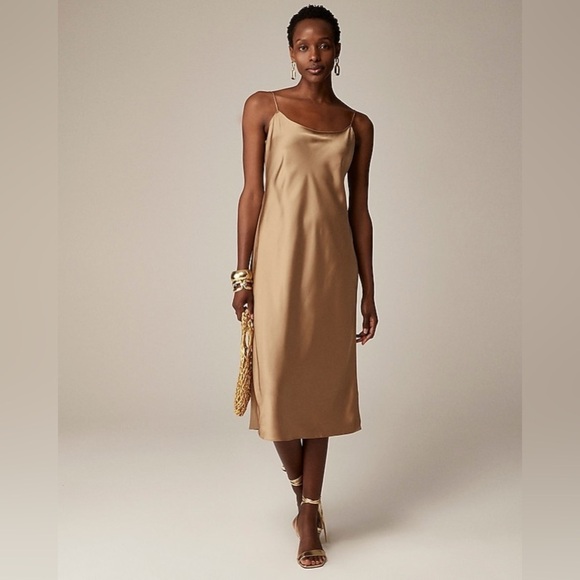 J. Crew Gwyneth slip dress in luster charmeuse BV496 Size 4 Camel - Picture 1 of 5